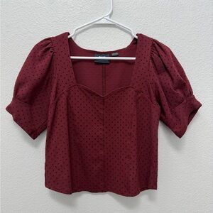 Maeve by Anthropologie Deep Red Puff Sleeve Blouse